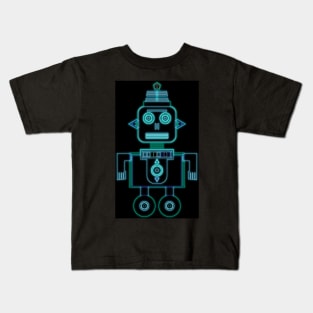 Neon Blue Robot Kids T-Shirt